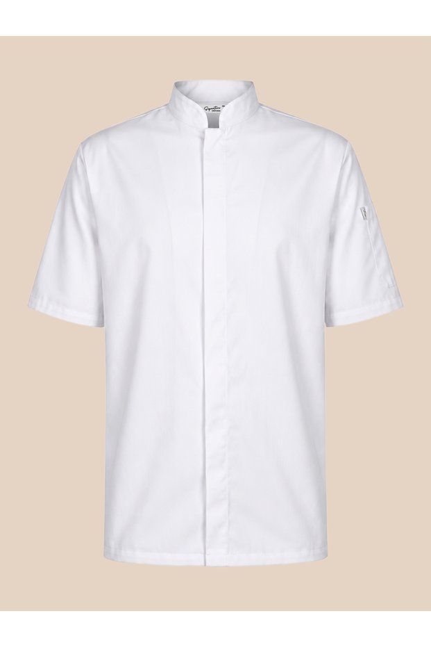 Oversize Men's Chef Jacket with Hidden Placket - White / Black - Name Embroidery Gift
