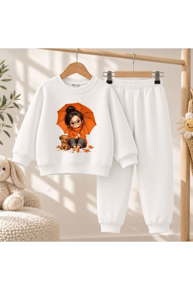 Team Sweatshirt Girl Dog Umbrella V1Printed Girls Boys Crew Neck