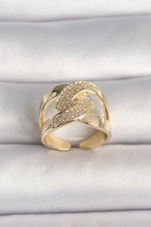 Brass gold color adjustable zircon stone women's ring 5886