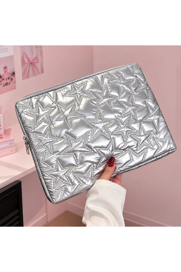 Y2K Star Embroidered Silver File / Tablet Bag / Laptop Case