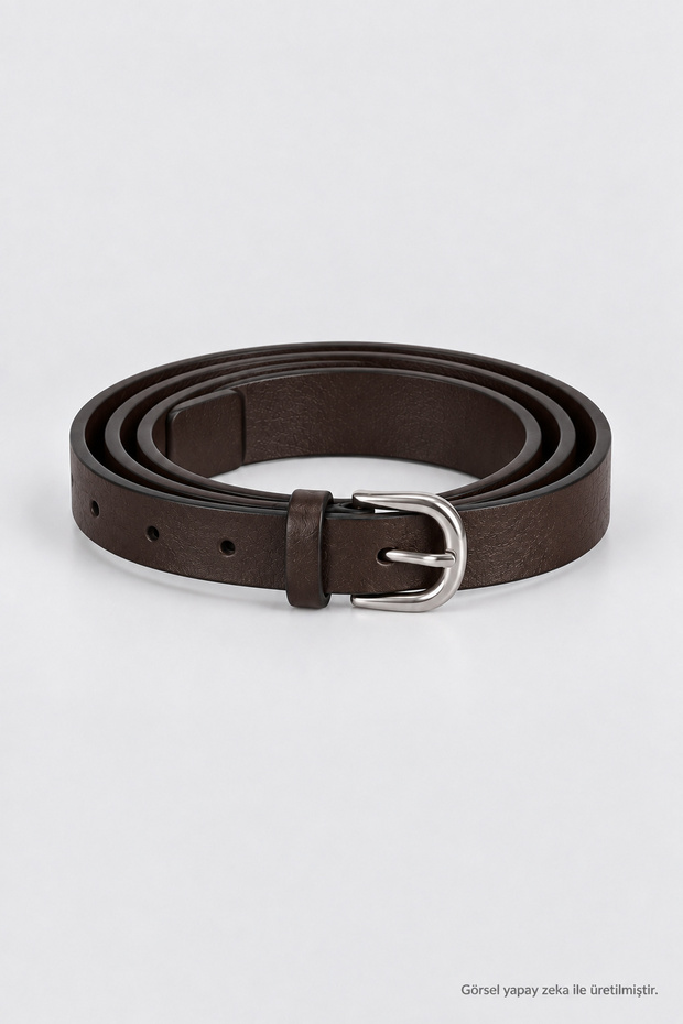 Thin Silver Buckle Faux Leather Belt Lkm0003 Brown