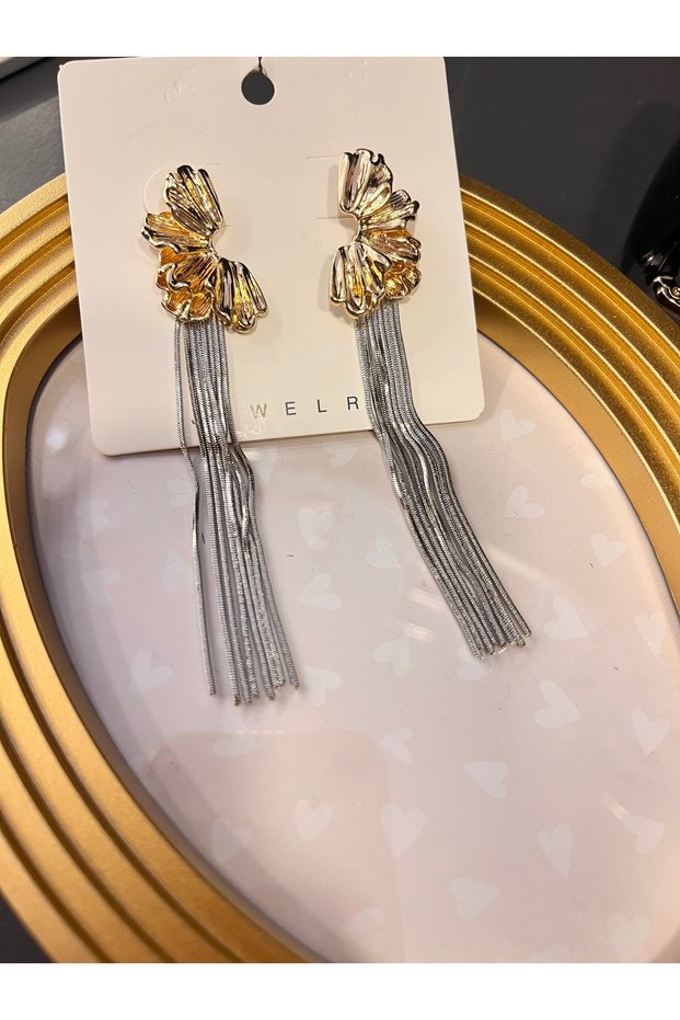 Double Color Dangle Chain Earrings