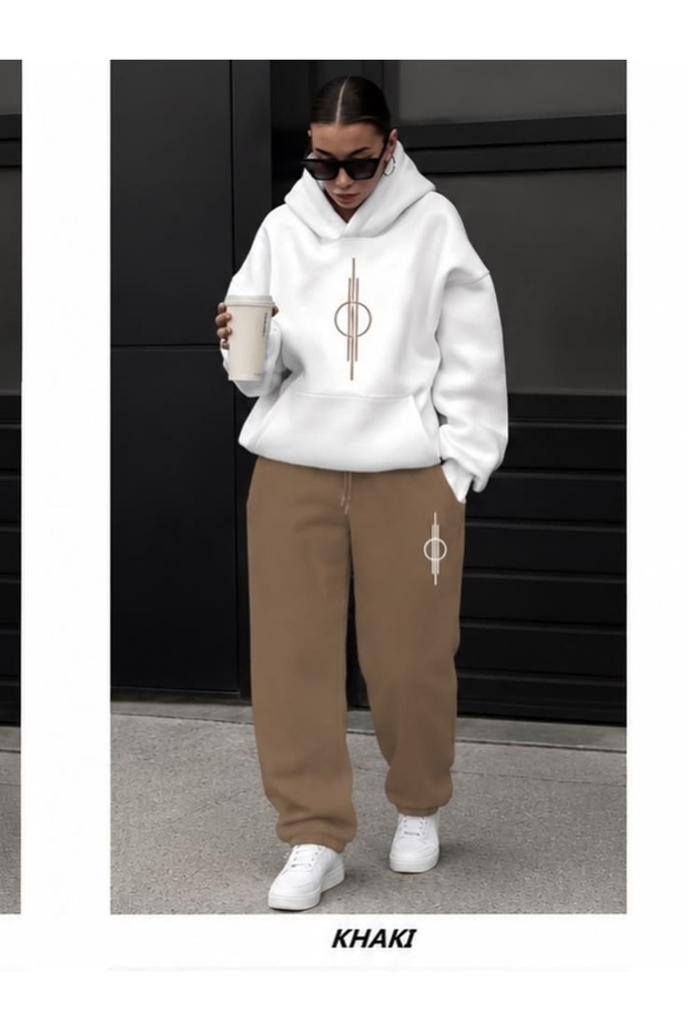 Women's and Men's Hooded Top, Elastic Bottom, Printed 3 Thread Raster Bottom, Top and Bottom Tracksuit Set