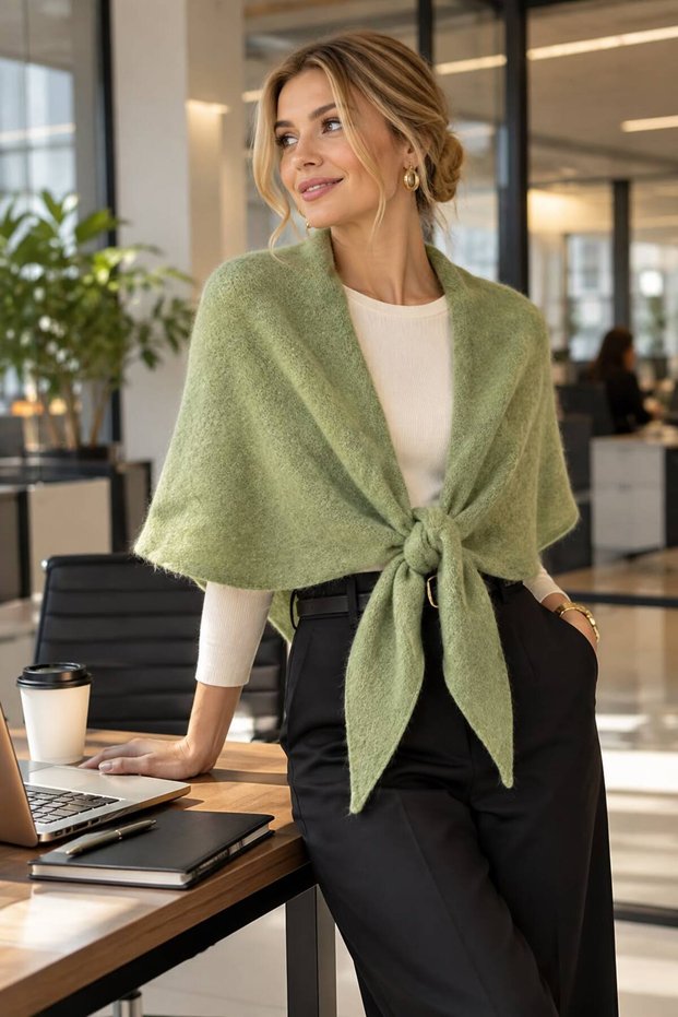 Mint Soft Textured Knitwear Interlocking Triangle Women's Shoulder Shawl