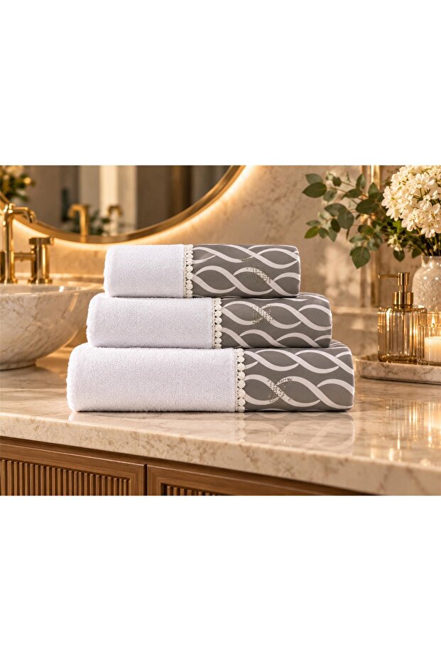Poli̇na 100% Cotton White Towel Set 3 Pieces - Peli̇t 1619