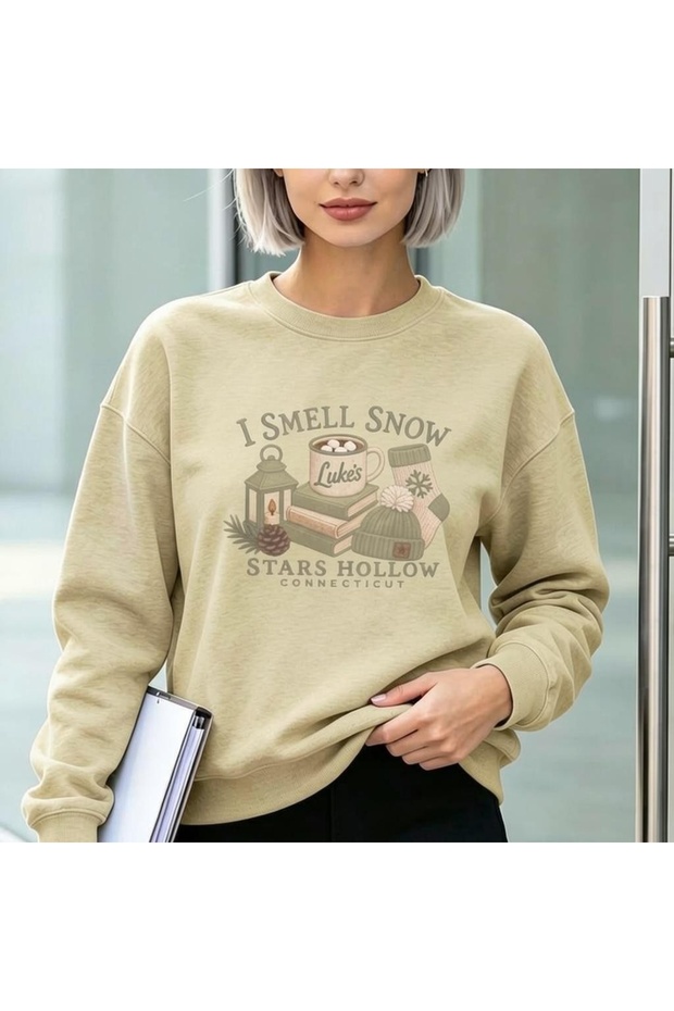 Gilmore Girls Stars Hollow I Smell Snow Printed Cotton 3 Yarn Threaded Crew Neck Oversize Sweatshirt