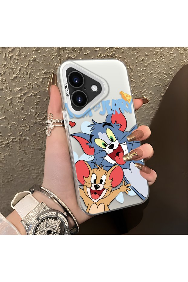 iPhone 17 Compatible Cute Cartoon Cat and Mouse Case, Shock-Absorbing Structure, Matte Texture