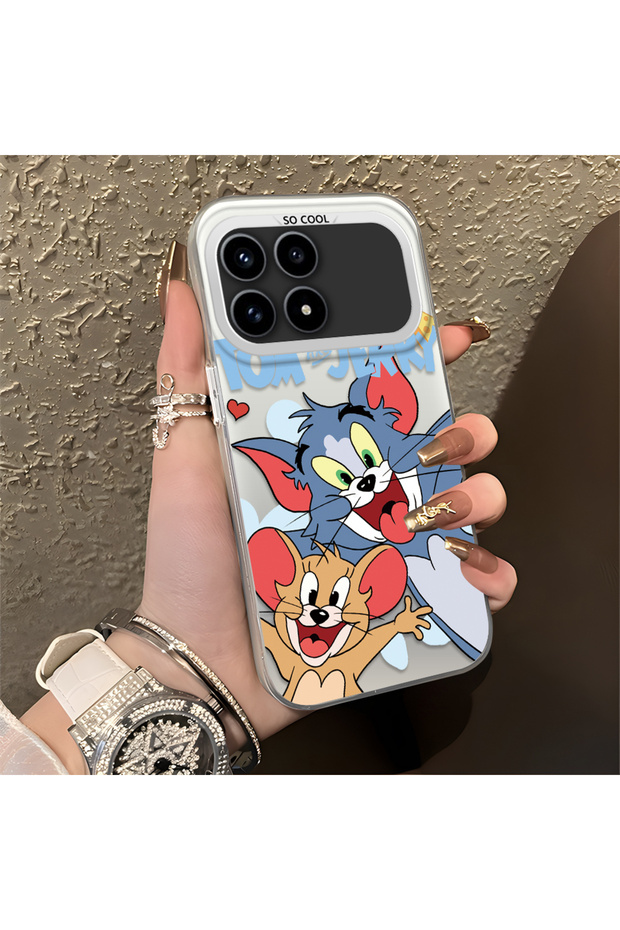 Poco F8 Pro 5g Compatible Cute Cartoon Cat and Mouse Case, Shock-Absorbing Structure, Matte Texture