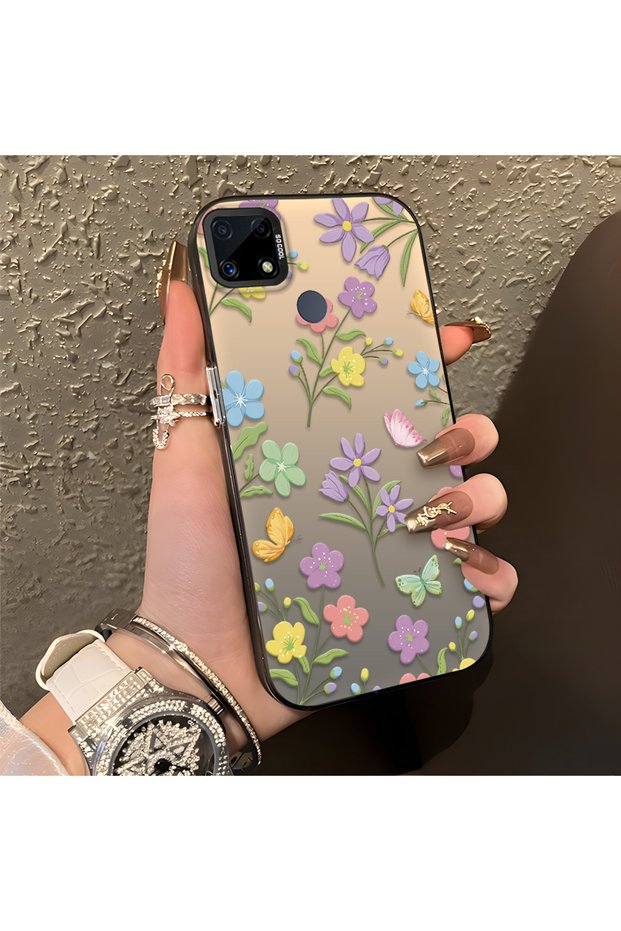 Realme C15/C25/C25S Compatible Colorful Flower and Butterfly Case, Shock-Absorbing Structure, Matte Texture