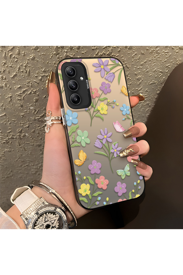Samsung Galaxy A34 Compatible Colorful Flower and Butterfly Case, Shock Absorbing Structure, Matte Texture