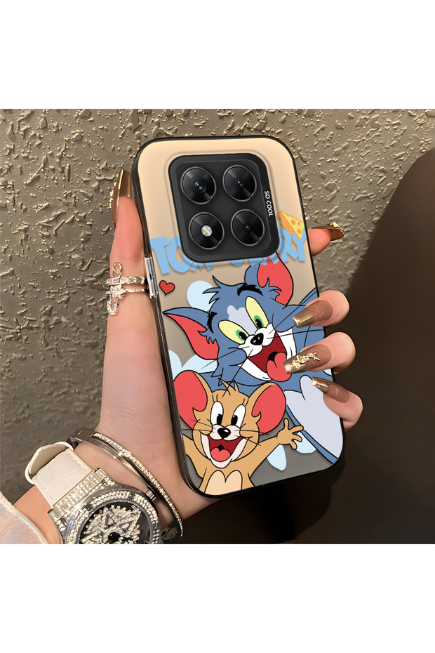 Poco X7 Compatible Cute Cartoon Cat and Mouse Case, Shock-Absorbing Structure, Matte Texture