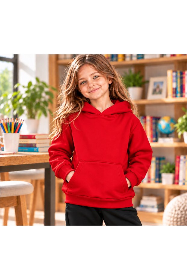 Girls' Hooded Oversized Sweatshirt with Kangaroo Pocket