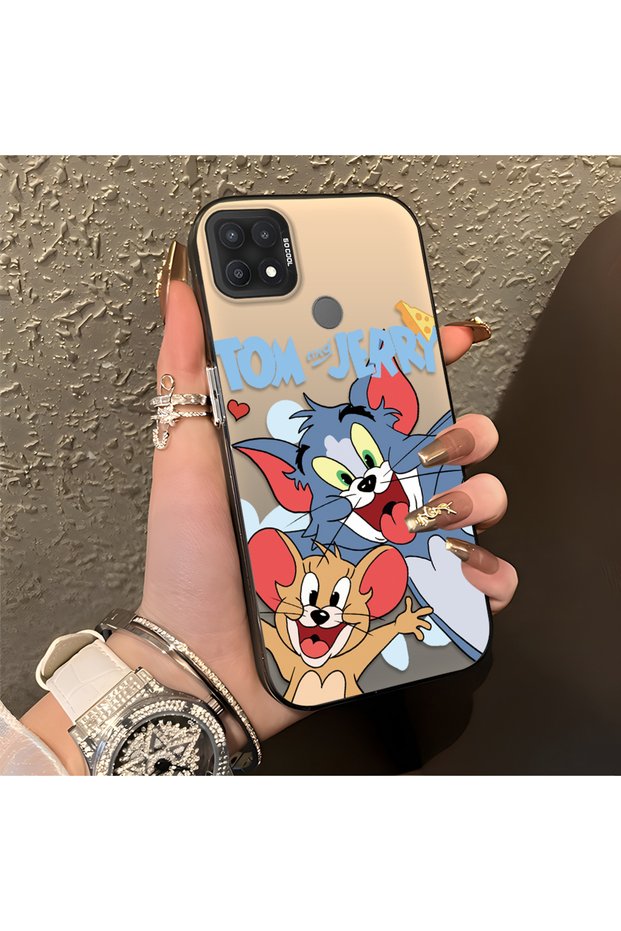 Oppo A15/A15S Compatible Cute Cartoon Cat and Mouse Case, Shock-Absorbing Structure, Matte Texture