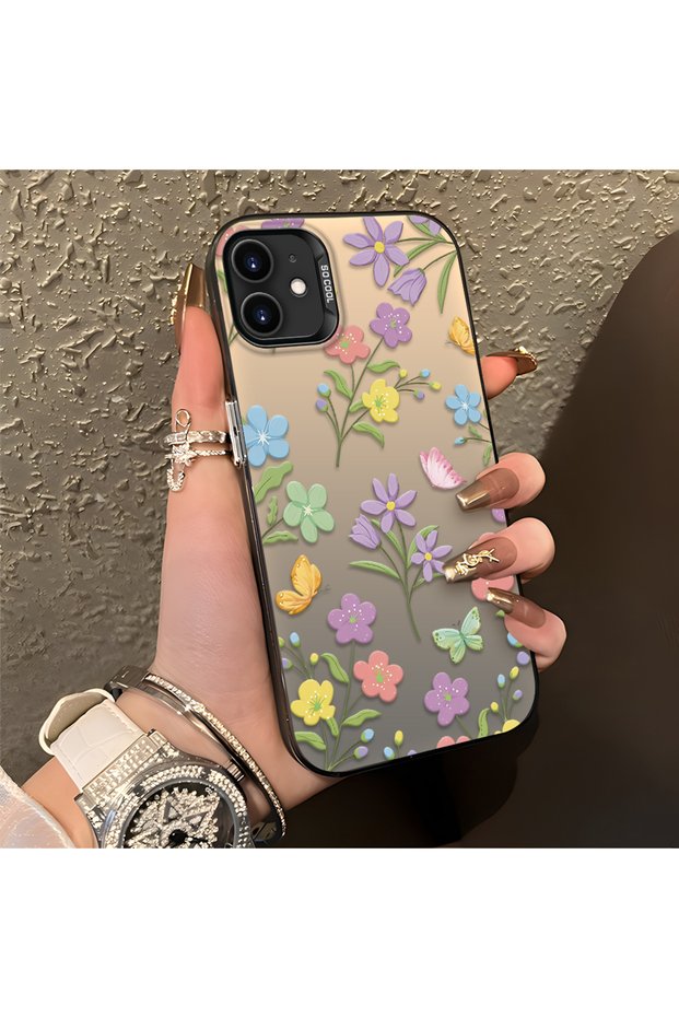 iPhone 11 Compatible Colorful Flower and Butterfly Case, Shock-Absorbing Structure, Matte Texture