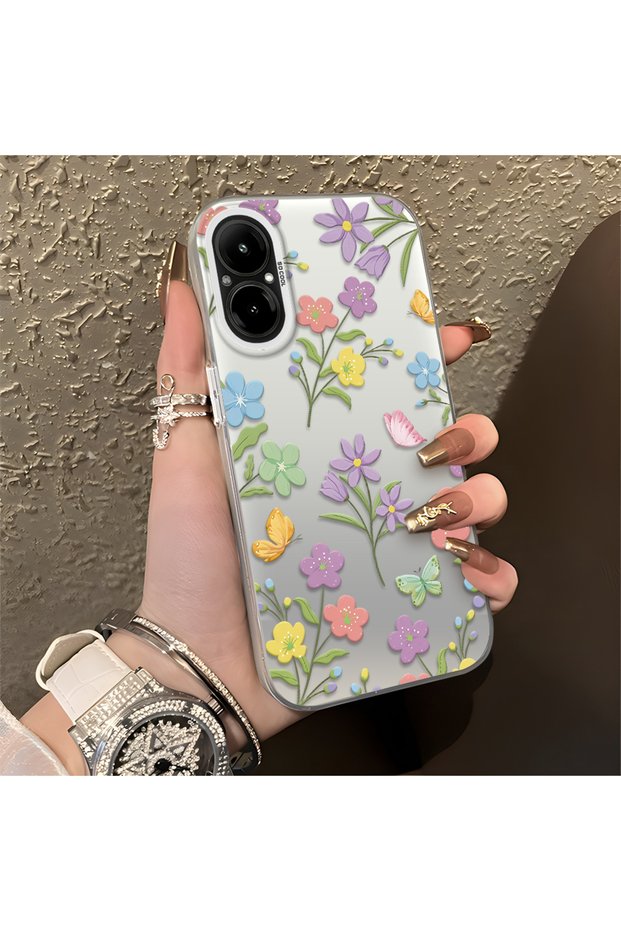 Realme C67 4g Compatible Colorful Flower and Butterfly Case, Shock Absorbing Structure, Matte Texture