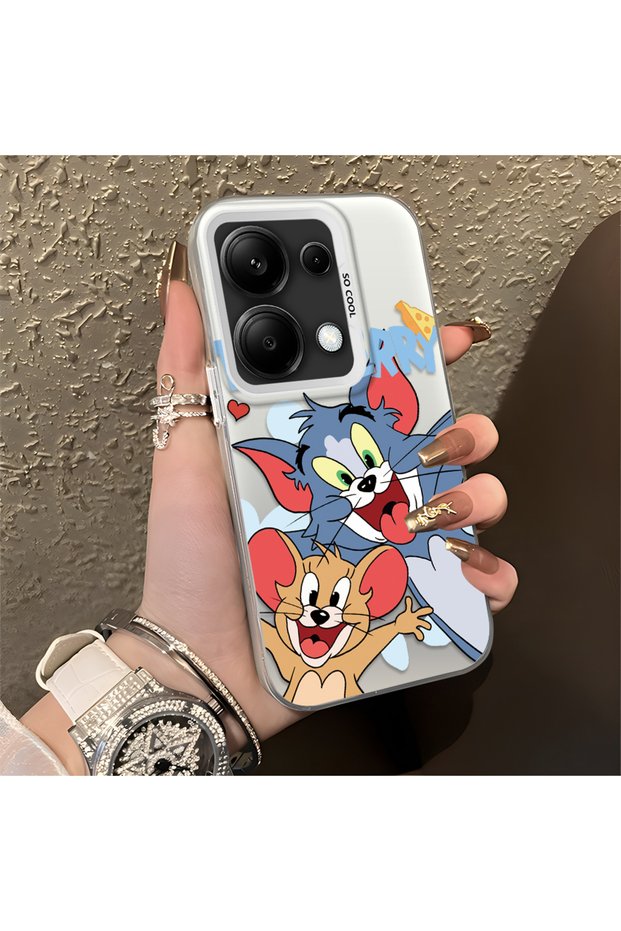 Poco M6 Pro 4g Compatible Cute Cartoon Cat and Mouse Case, Shock Absorbing Structure, Matte Texture