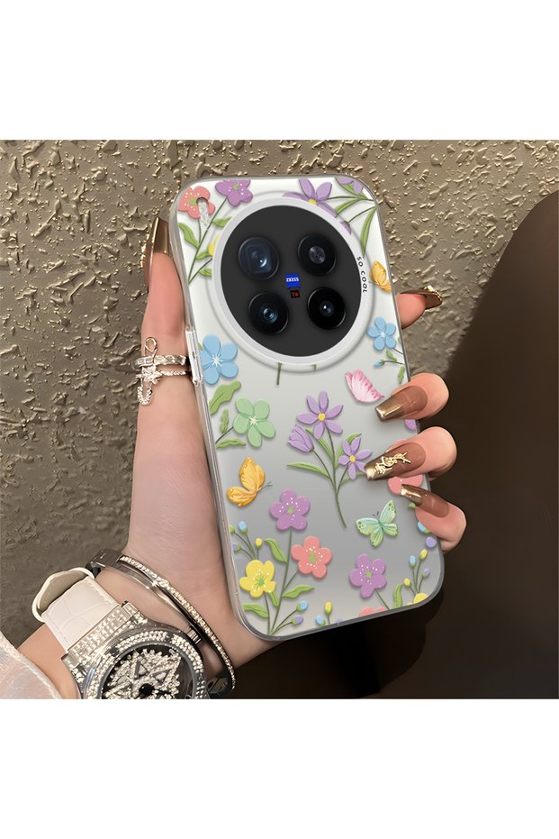 Vivo X300 Pro Compatible Colorful Flower and Butterfly Case, Shock-Absorbing Structure, Matte Texture