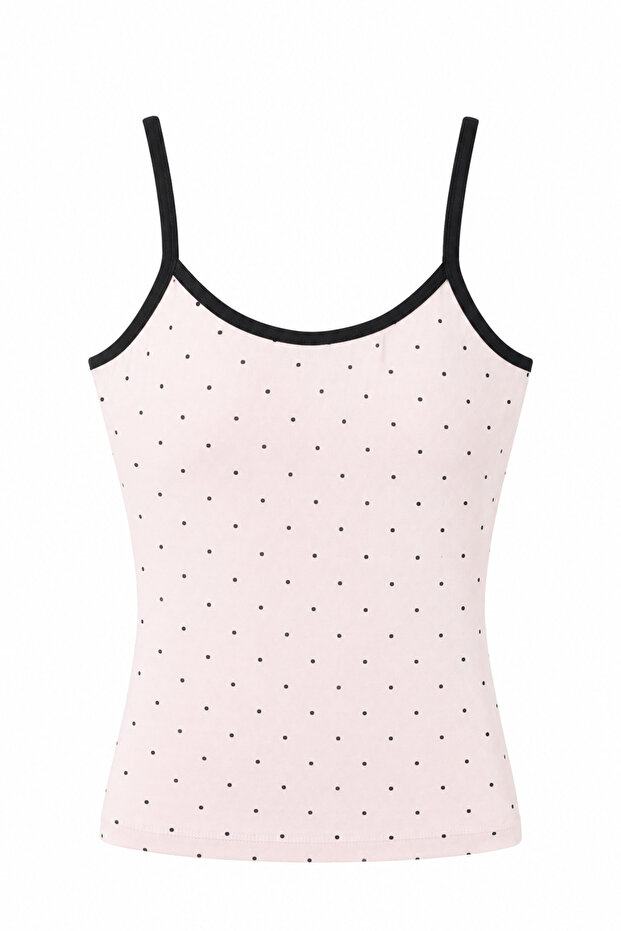 Women's Powder Pink Polka Dot Printed Tank Top