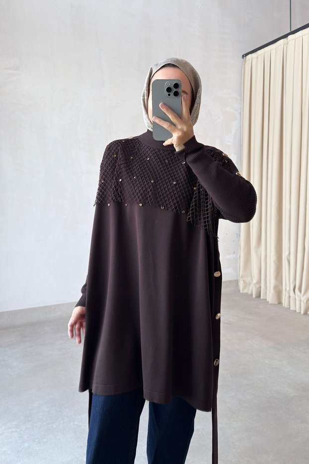 معطف ميرسيريزد بتفاصيل شبكية - بني