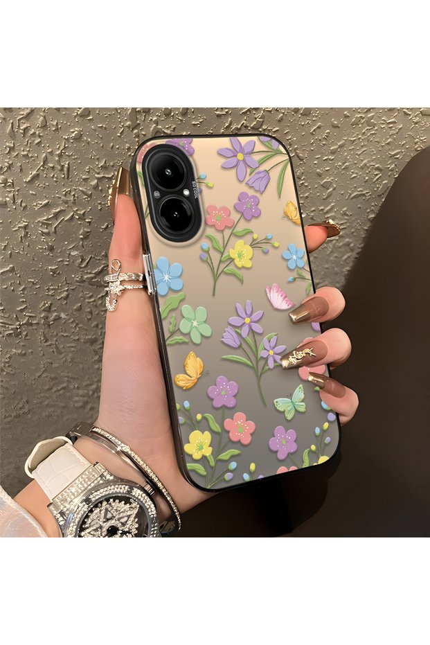 Realme C67 4g Compatible Colorful Flower and Butterfly Case, Shock Absorbing Structure, Matte Texture