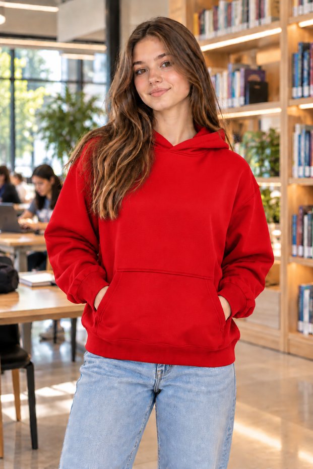 Girls' Hooded Oversized Sweatshirt with Kangaroo Pocket