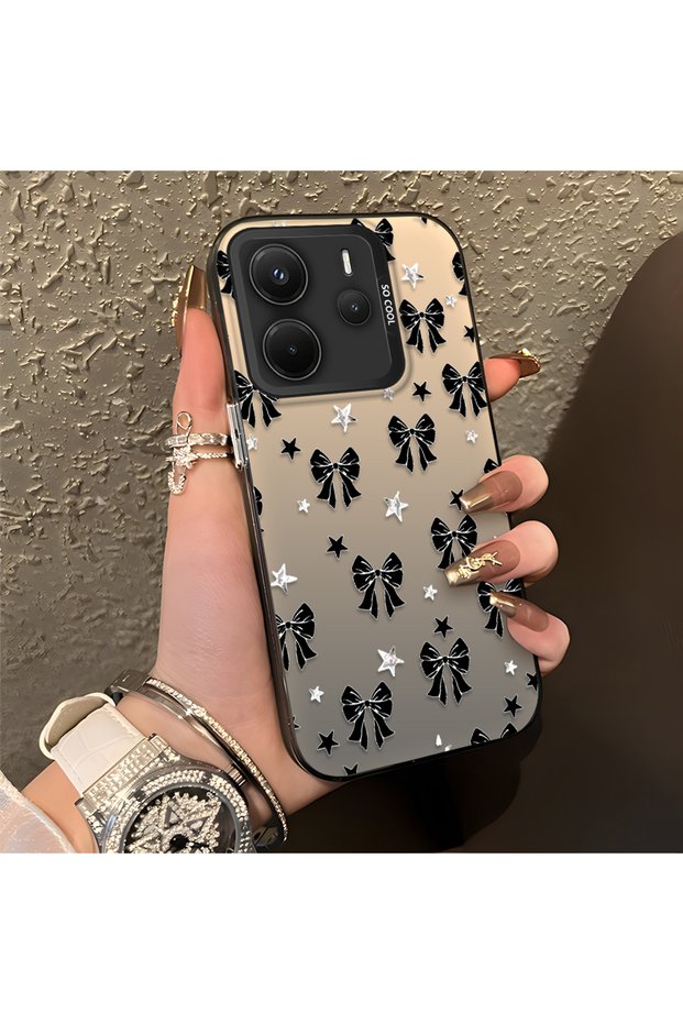 Redmi Note 14 4g Compatible Stylish Black Bow Full Print Case, Non-Slip Edge, Anti-Fingerprint