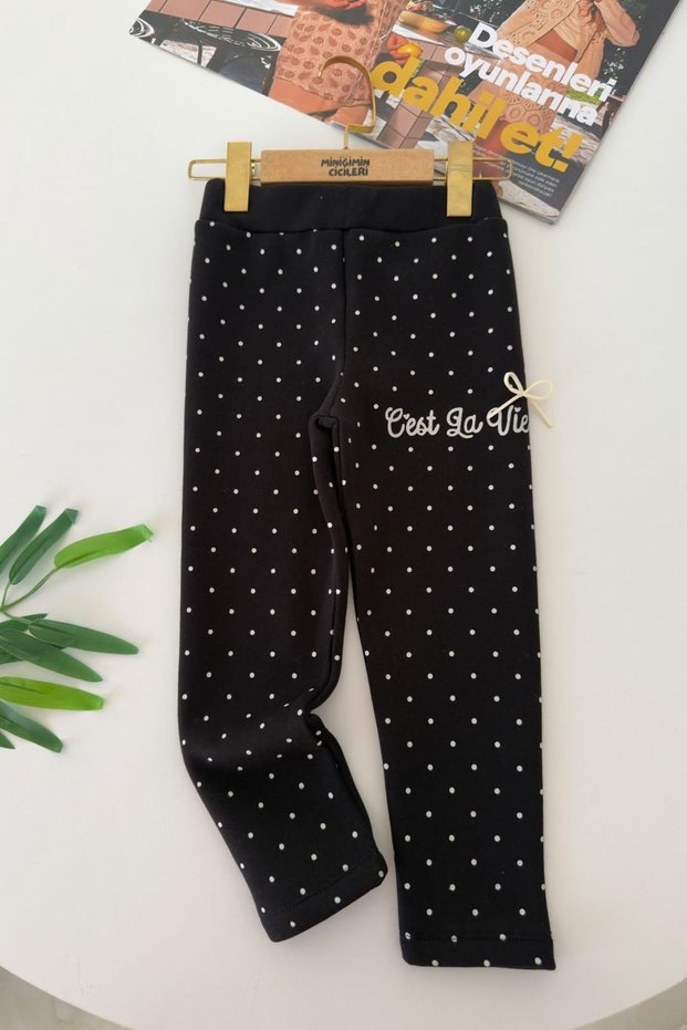 Polka Dot Embroidered Girls' Tights - Black