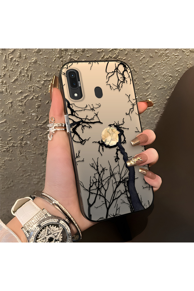 Samsung Galaxy A30/A20 Compatible Dry Tree and Full Moon Art Case, Shock-Absorbing Structure