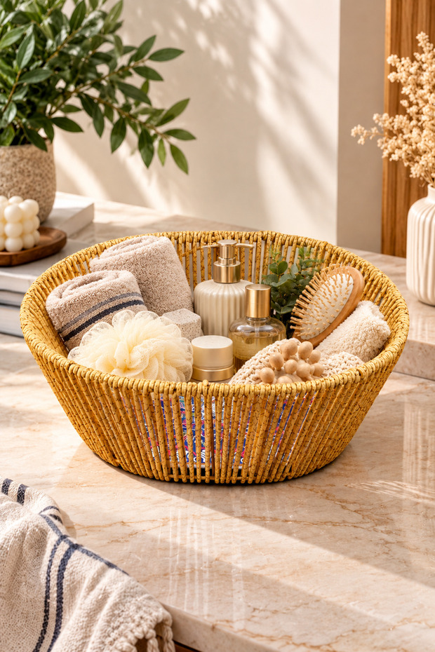 Rattan Plastic Tile Pattern Bread Basket Organizer 28*23*11cm