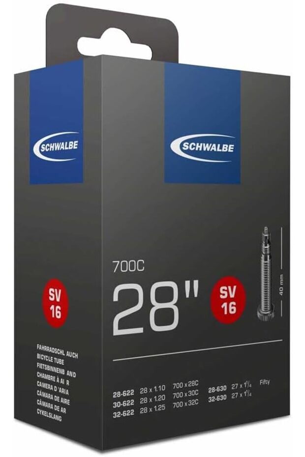 Bicycle Inner Tube SV16 700C, 28'', Black
