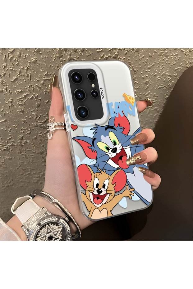 Samsung Galaxy S23 Ultra Compatible Cute Cartoon Cat and Mouse Case, Shock-Absorbing Structure, Matte Texture