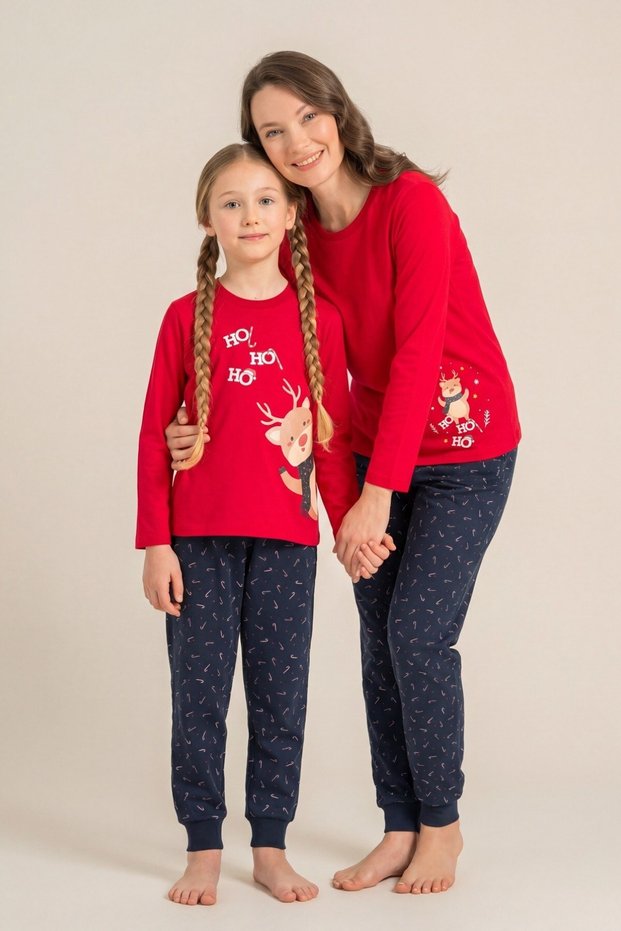 Girl Child 9-14 Years Old Mother-Daughter Patterned Pajama Set Red