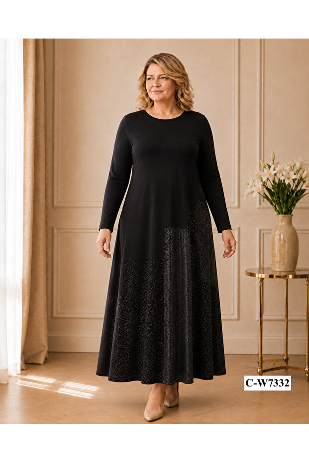 Elegant Skirt with Embroidery Crystal Viscose Flexible Non-Iron Fabric Plus Size Women's Dress