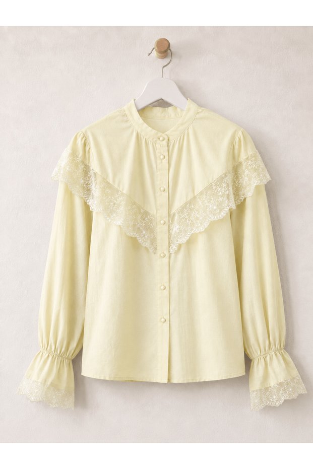 Roba Guipure Detailed Shirt - 3997- Butter Yellow