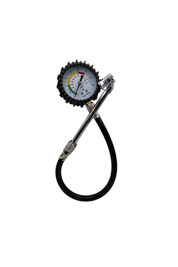 Analog Tire Pressure Gauge 0-220 PSI / 0-16 Bar, Mechanical Tyre Pressure Tester with Flexible Rubber Hose & Metal Air Chuck, Dual Scale Air Pressure Checker for Car, Motorcycle, Bicycle & Scooter