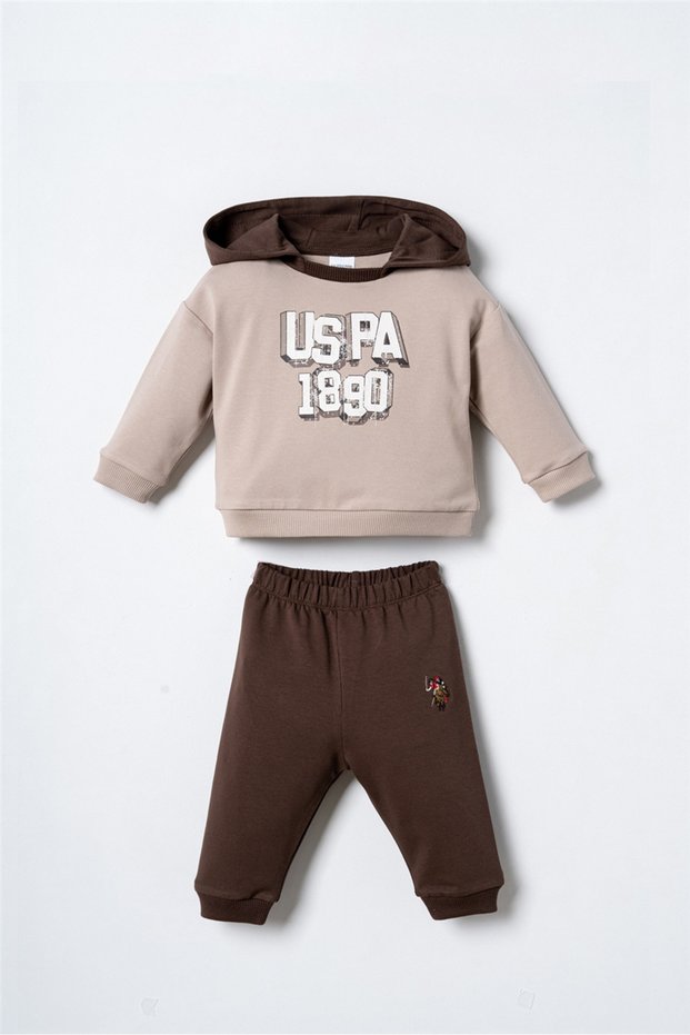 Baby Boy Hooded Long Sleeve Tracksuit Set 6-36 Months Brown