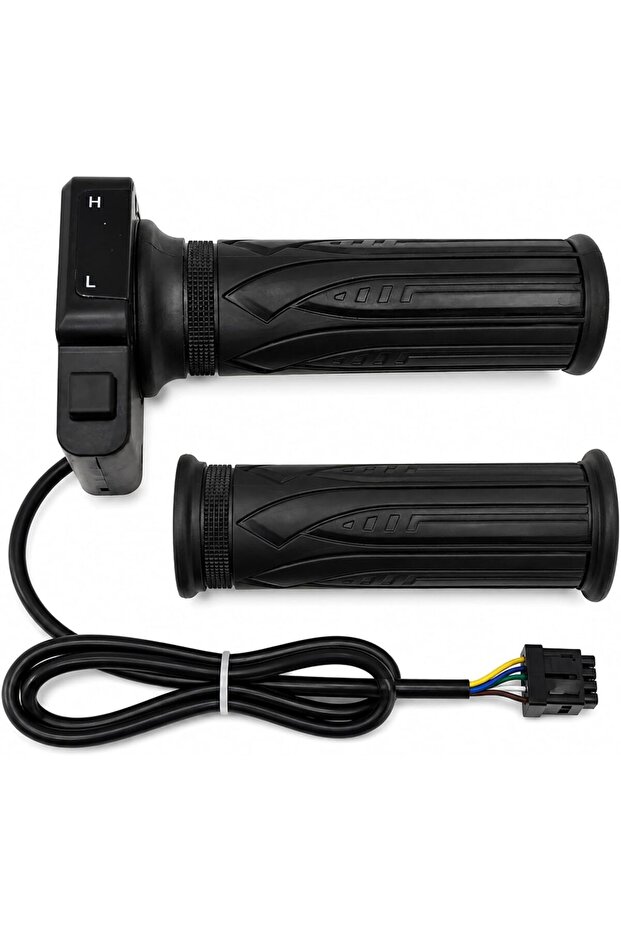 Electric Bike Throttle Grip with H/L Speed Switch, Left Handle Grip, 6-Pin Connector & Cable, Twist Accelerator Replacement for E-Bikes and Electric Scooters
