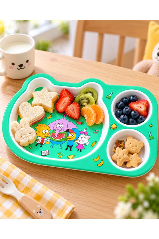 Kral Şakir Themed 29 cm Children's Food Plate with Compartments – 3-Compartment Patterned Plate for Breakfast and Snacks