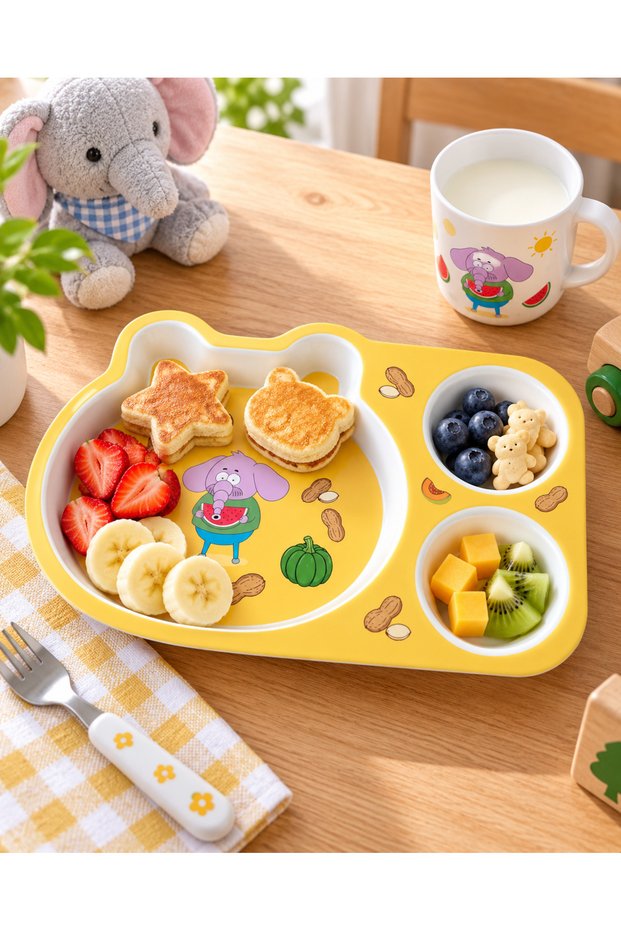 Kral Şakir Themed 29 cm Children's Food Plate with Compartments – 3-Compartment Patterned Plate for Breakfast and Snacks