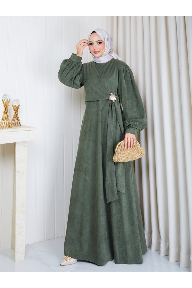 Women's Velvet Tunic Dress with Brooch Detail