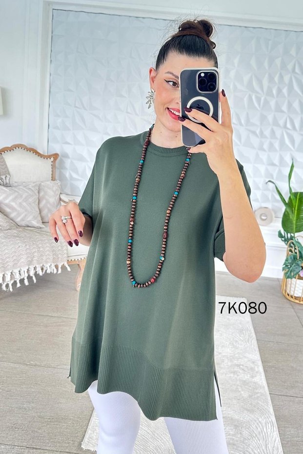 Bat Sleeve Long Knitwear Blouse 7K080