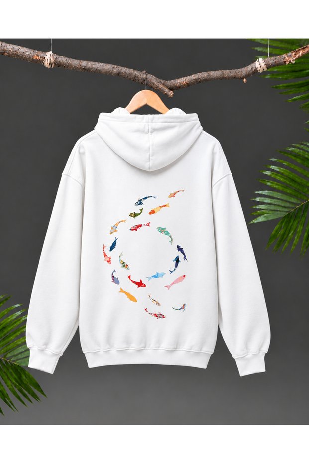 Colorful Koi Fish Printed Oversize Unisex Hooded Sweatshirt