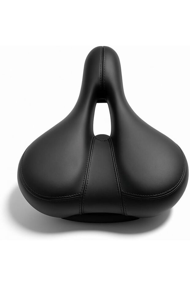 Wide Comfort Bike Seat – Ergonomic Bicycle Saddle with Shock Absorption, Breathable Vent, Extra Padding, PU Leather, Universal Fit for MTB, Road & City Bikes (27x21x7cm)