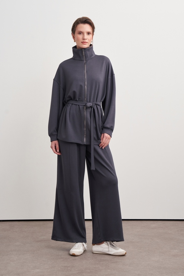 Women's Belted Sweat Pants Set Smoked