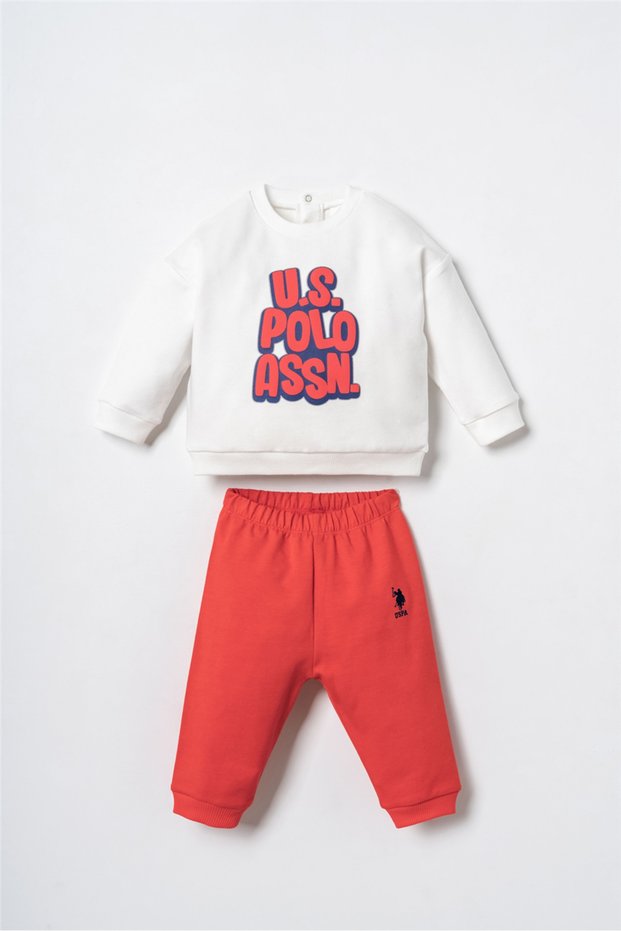 Baby Boy Printed White Long Sleeve Tracksuit Set 6-36 Months White