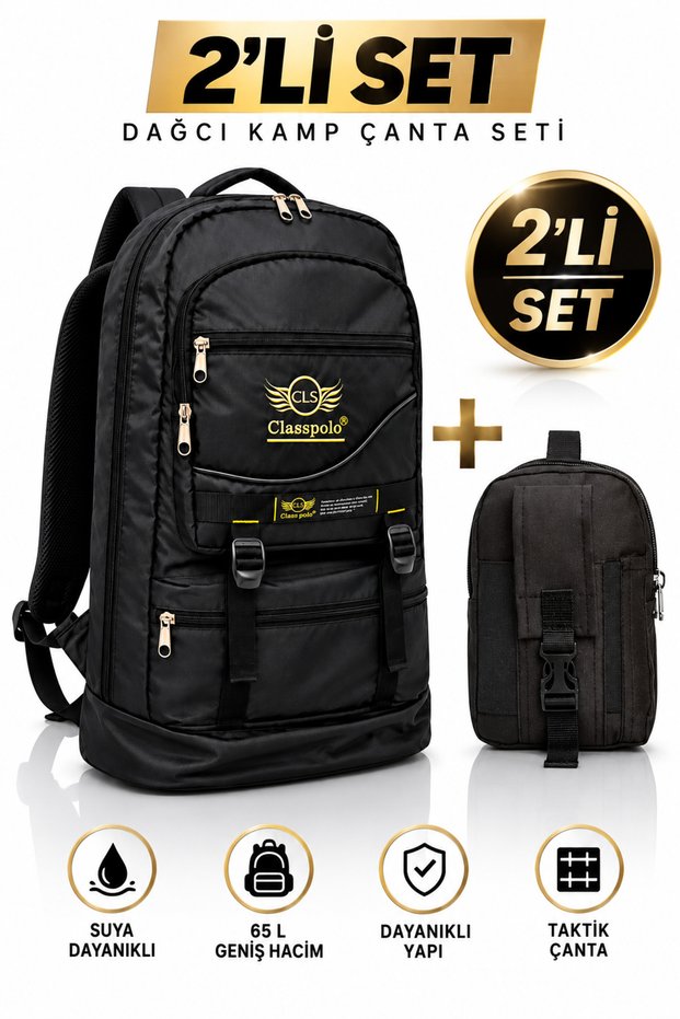 Ergonomic Mountaineer Camping Backpack with Bellows and Tactical Phone Compartment Waist Belt Bag