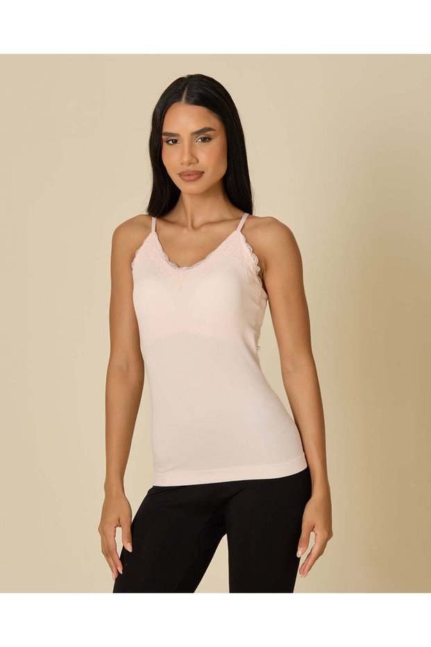 Women Cream Plain Padded V Neck Cami Top