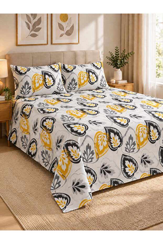 Bedsheet Set, Abstract Leaf Pattern, 100% Cotton, 125 GSM