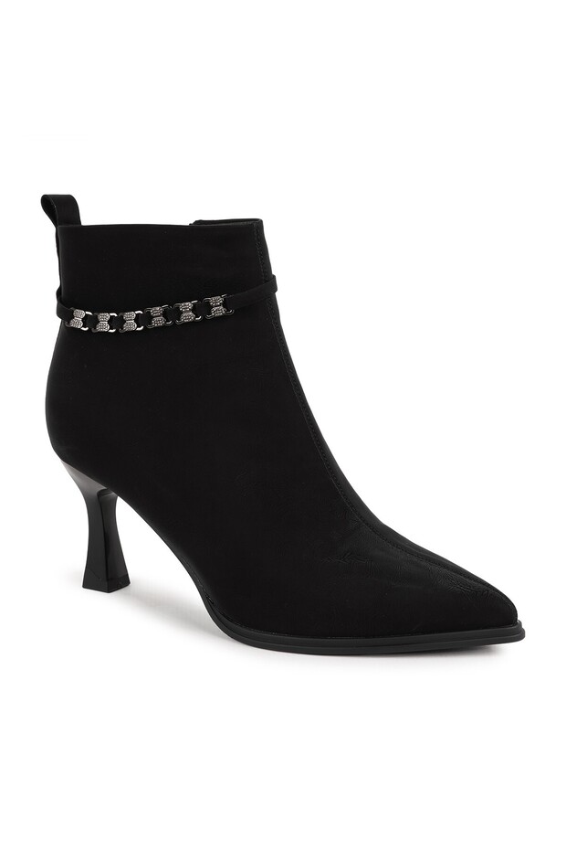 Women's Boots K26-0010 Beige Stone Embellished Accessories Pointed Toe Thin Goblet Heels Stylish Evening Dress Shoes