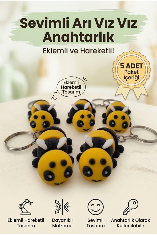 3D Printing Jointed Movable Cute Bee Buzzing Keychain Set - Pla Organic Plastic (5 Pieces)